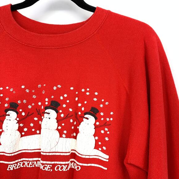 Vintage Sweatshirt Womens L Red Breckenridge Colorado Snowman Winter Pullover - Picture 3 of 5